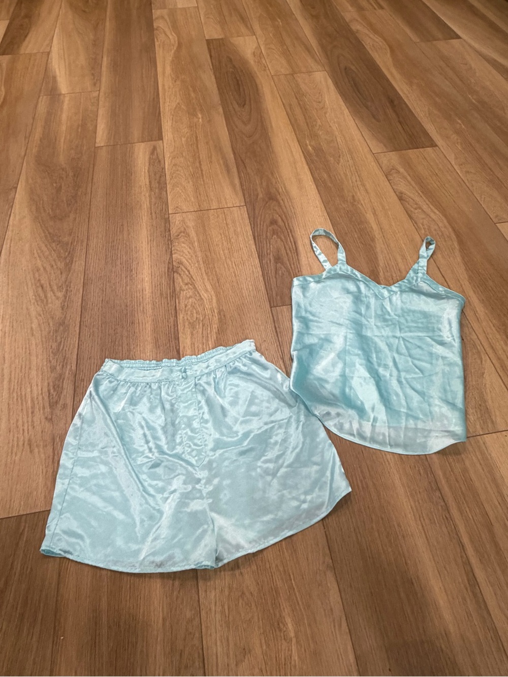 Vintage Light Blue Satin Cami and Shorts Sleep Set
